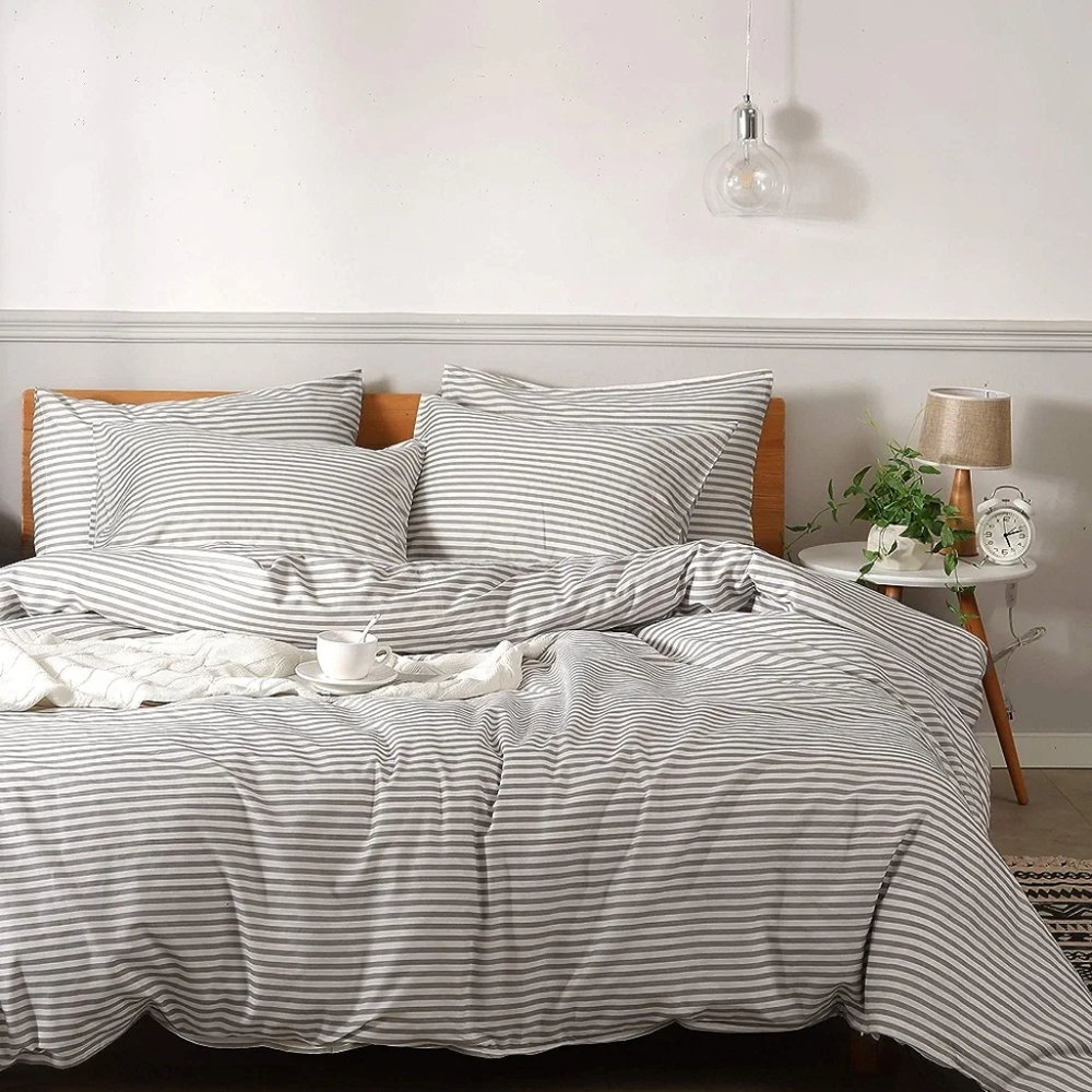 100% Natural Cotton Striped Duvet Cover Set